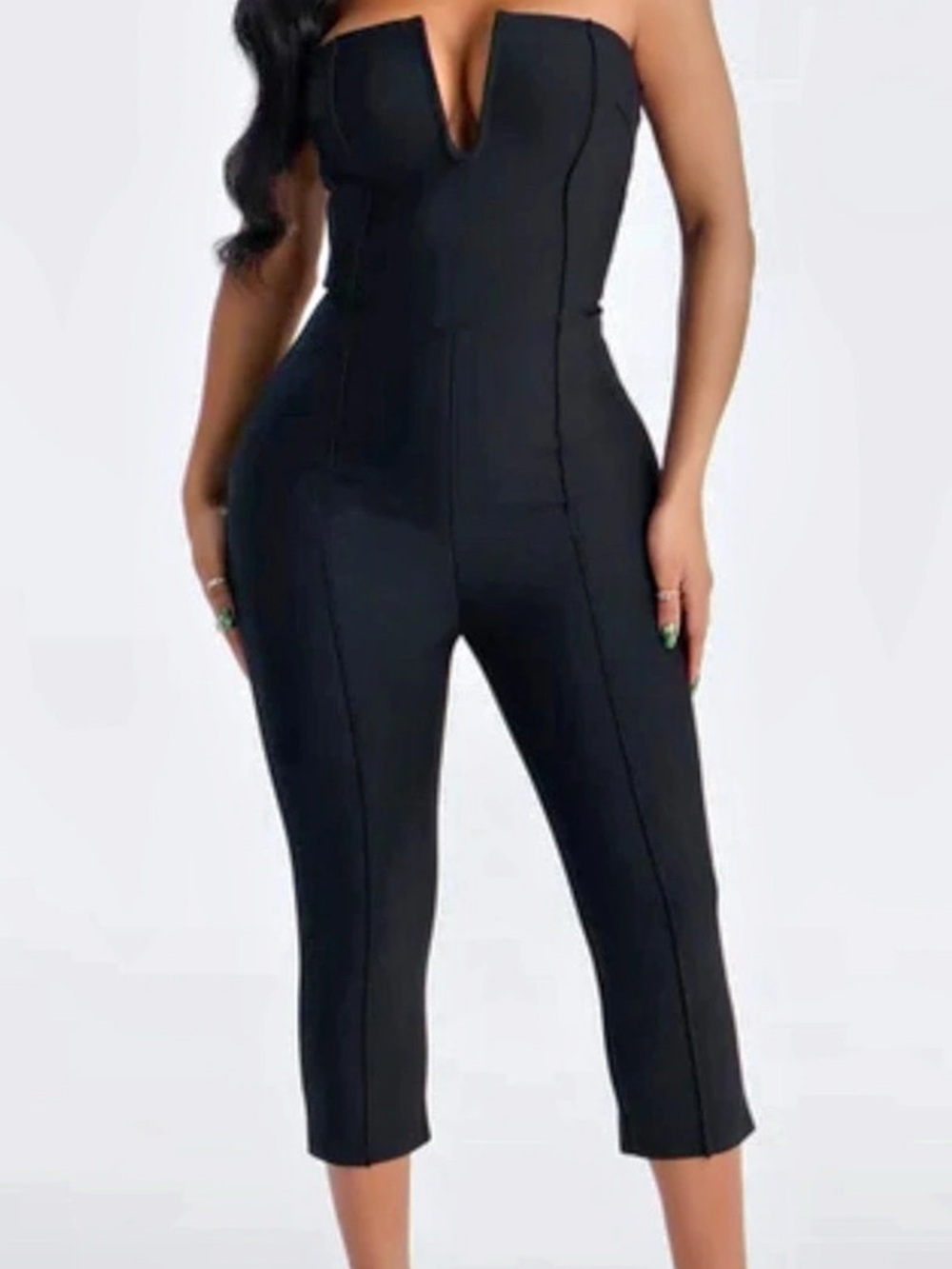 Black Strapless V-Neck Jumpsuit -New